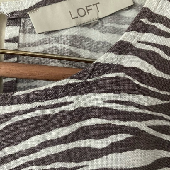 Loft Women’s Sleeveless Zebra Print Linen MidLength Dress White&Brown Size 8 - Picture 7 of 16